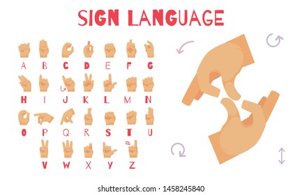 Sign language poster with hand alphabet symbols flat vector illustration