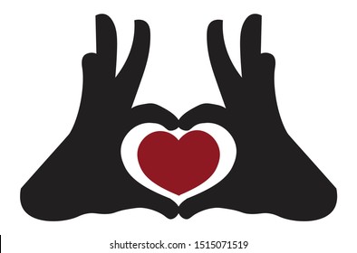 sign language, symbolical silhouette of the hands showing heart