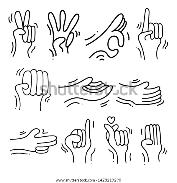 Sign Language Theme Doodle Collection White: เวกเตอร์สต็อก (ปลอดค่า ...