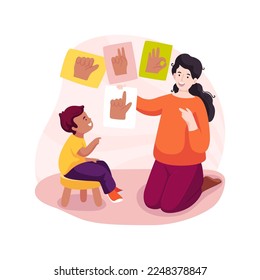 Sign language tutor isolated cartoon vector illustration. Hearing impaired students tutoring, deafness, speaking american sign language, home education, one-on-one attention vector cartoon.