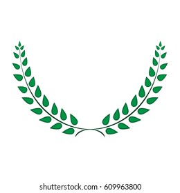 Sign laurel wreath green. Color icon isolated on white background. Flat design style. Emblem of glory, success. Symbol of leader, victory, triumph. Stock vector illustration
