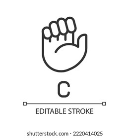 Sign For Letter C In ASL Pixel Perfect Linear Icon. Nonverbal Communication. Visual System. Thin Line Illustration. Contour Symbol. Vector Outline Drawing. Editable Stroke. Arial Font Used