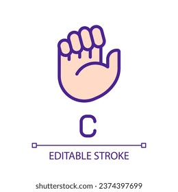Melden Sie sich für den Buchstaben C in ASL Pixel perfekte RGB Farbsymbol. nonverbale Kommunikation. Visuelles System. Einzige Vektorgrafik. Einfache, ausgefüllte Linienzeichnung. Bearbeitbarer Strich. Arithmetik verwendet