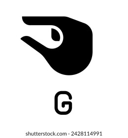 Signo de la letra G en ASL icono de glifo negro. Comunicación no verbal para personas con sordera. Modalidad de sonido. Símbolo de silueta en espacio blanco. Pictograma sólido. Ilustración aislada del vector