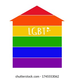 Sign of the LGBT community. Rainbow house. Vector isolated illustration from home. LGBT print. Logo design for lesbians and gays. Printing on clothes, fabrics, posters. Doodle style.