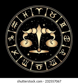 sign Libra on black background , vector illustration