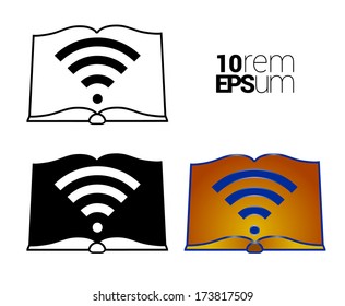 Sign for library with wireless internet. Book symbol. Vector illustration.