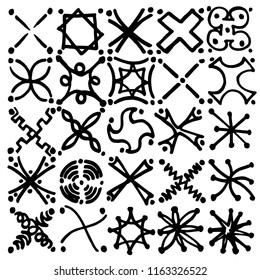 Sign like doodles based grid patchwork, based on hand drawn simplistic signs