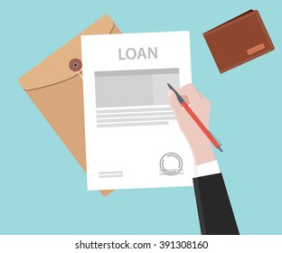 sign a loan application on paper document