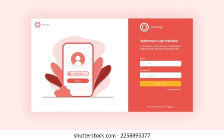 Sign in or log in website template red theme