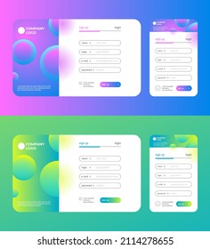 Melden Sie sich das Anmeldeformular für mobile und Desktop-Anwendungen und -Websites an, violetter blauer Nebel und gelber grüner Set