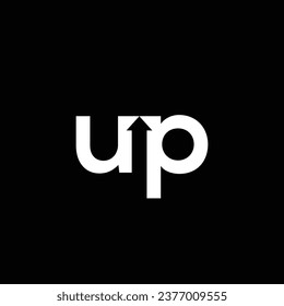 Firmar el logotipo con flecha hacia arriba en la palabra. Signo UP. Logo de UP. Flecha arriba del vector