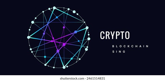 Letrero, logo Blockchain. Símbolo, logotipo para tecnología blockchain, logotipo. Hexágono, transacción de línea de conexión para logotipo, etiqueta de marca, emblema, marca, símbolo de bloque de contrato inteligente. Ilustración vectorial
