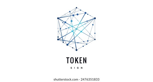 Sign, logo Blockchain. Symbol, logo for blockchain technology, logotype. Hexagon, connection line transaction for logo, brand label, emblem, branding, smart contract block symbol. Vector Illustration