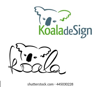 Sign or logo in the form of an Australian tropical animal koala bear, painted in color and black version. Head koalas intertwined with the spelling of the word.