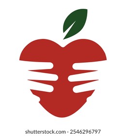 sign logo of a heart or apple with arms around it. Protection and love of the homeless