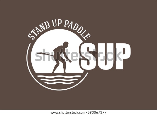 Sign Logo  Stand Paddle Surfing Silhouette Stock Vector 