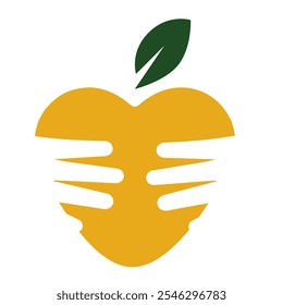 logotipo de sinal;coração amarelo ou maçã abraçado pelas mãos. Proteção e amor dos sem-teto