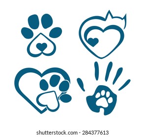 The sign of love for animals with paws, heart and hand