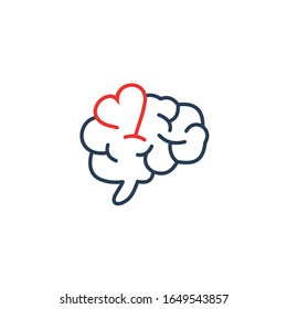 Sign of love in the brain. Vector linear icon on a white background.