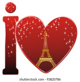 sign I love paris with Eiffel tower inside red heart