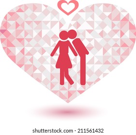 sign of lover on Pink tone of heart shape triangle abstract background