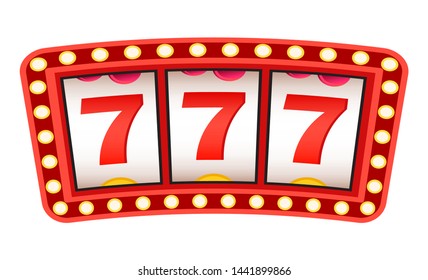 Sign of luck and success vector, isolated signboard. Glowing frame lucky sevens triple 777 number. Casino gambling victory winning money flat style. Win in casino