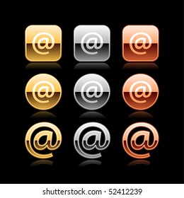 At sign luxury metal web button icon with reflection on black