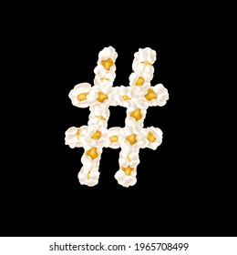 The sign made up of airy popcorn. Vector illustration.