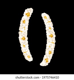 The sign made up of airy popcorn. Vector illustration.