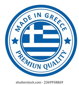 El cartel está hecho en Grecia. Enmarcado con la bandera del país