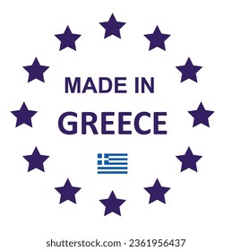 The sign is made in Greece. Framed with stars with the flag of the country.