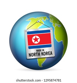 Sign made in North Korea on a white background.