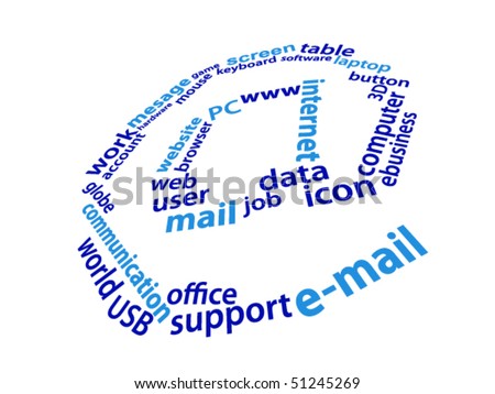 at sign made from words which relate with e-mailing