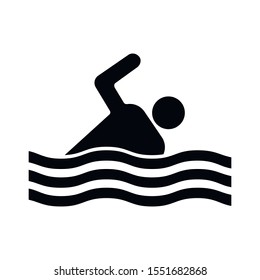 Sign man floats in black water on a white background, vector