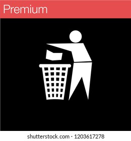 A sign of a man throwing garbage in the trash. Vector illustration, EPS 10, Premium, move to trash