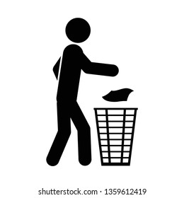 A sign of a man throwing garbage in the trash