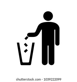 A sign of a man throwing garbage in the urn. Vector illustration.