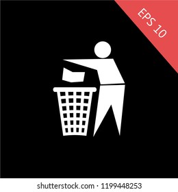 A sign of a man throwing garbage in the urn. Vector illustration, EPS 10, Premium, move to trash