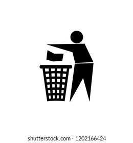 A sign of a man throwing garbage in the urn. Vector illustration, EPS 10, Premium, move to trash