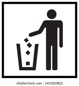 A sign of a man throwing garbage in the urn. Vector illustration.