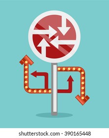 Sign with many directions. Vector flat illustration