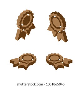 Sign medal certificate with ribbon icon isometric style. different position, view. Vector