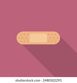 Sign for a medicinal plaster, blister patch. Medication icon on a coloured pink isolated background with a long shadow. Vector cartoon illustration.