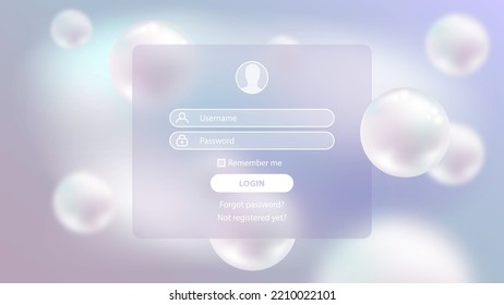 Iniciar sesión de miembro estilo de glumorfismo del formulario de inicio de sesión. Esfera de perlas de lujo sobre fondo claro desenfocado. Formulario de registro página de diseño web premium para sitios de ciencia, medicina, belleza, joyería, accesorio