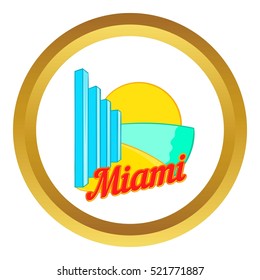 Sign Miami vector icon in golden circle, cartoon style isolated on white background