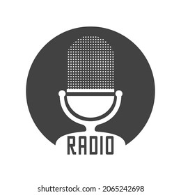 Sign microphone for studio, gray round icon for design on a white background, vector illustration