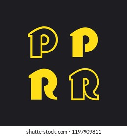 Sign in modern style, set of abstract signs, letter R and P