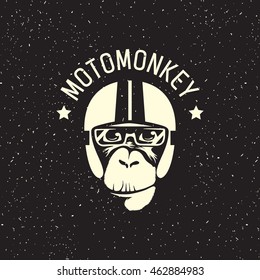 sign monkey wearing a helmet as a pilot or rider