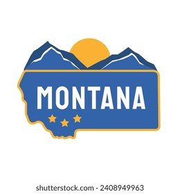 Sign for Montana state, vector hand drawn art with mountains